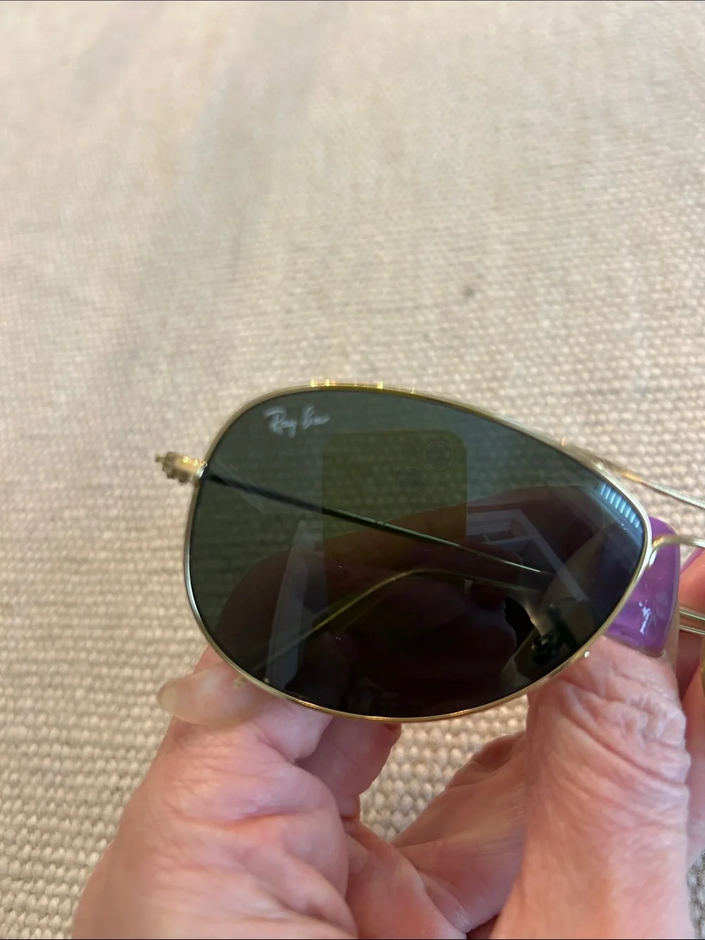 Ray-Ban Gold Frame Aviator Sunglasses with Dark Green Lenses